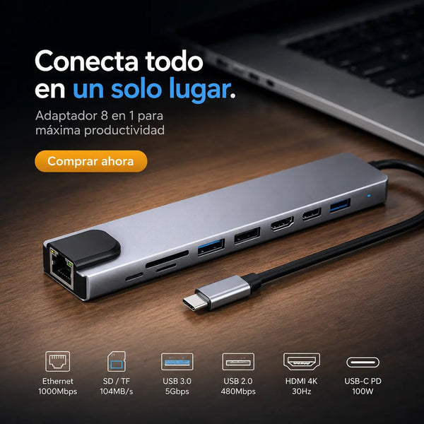 Hub Usb 8 en 1 Adaptador Multitoma HDMI 4K