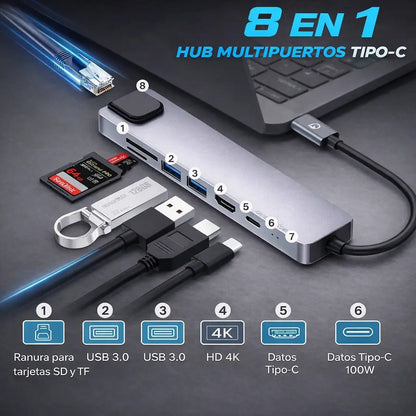 Hub Usb 8 en 1 Adaptador Multitoma HDMI 4K